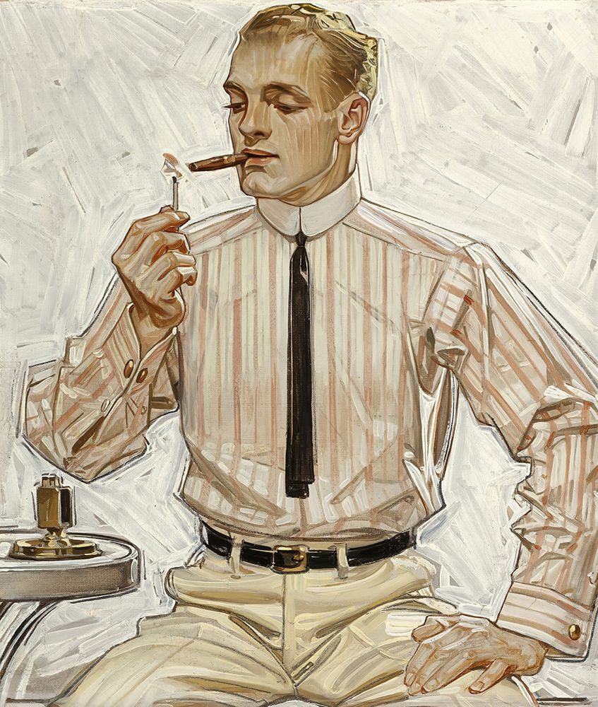 Man with Narrow Tie, Cluett Shirts Arrow Collar advertisement 1910 art print by Joseph Christian Leyendecker for $57.95 CAD
