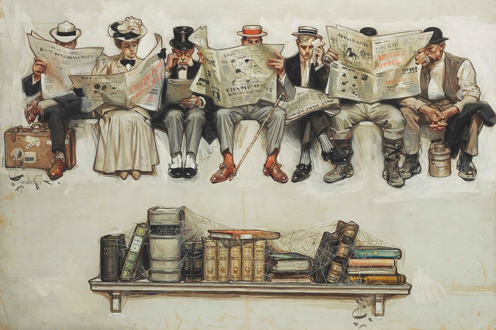 Newspapers Over Books 1910 art print by Joseph Christian Leyendecker for $57.95 CAD