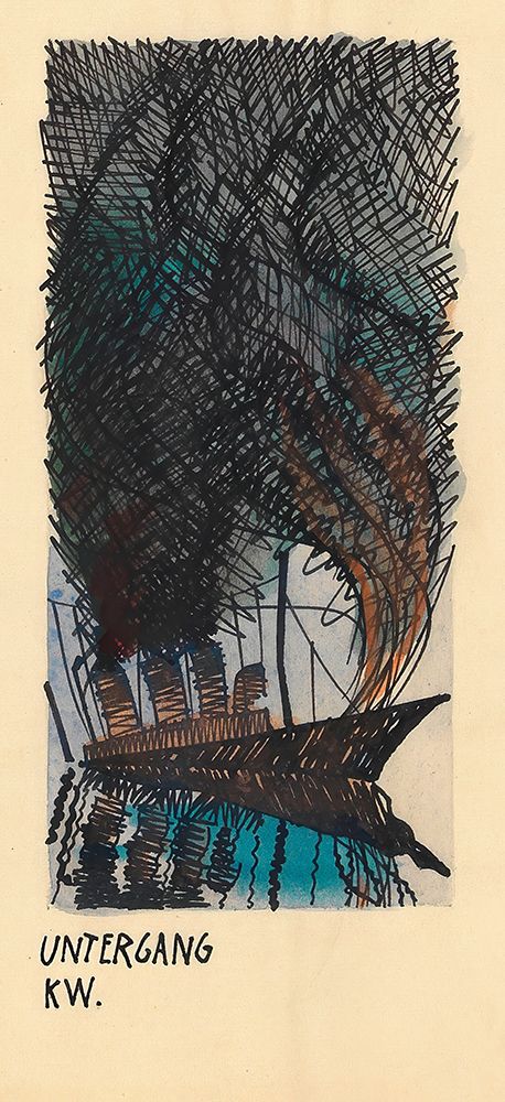 Untergang Schiff mit vier Schloten Feuer und Rauchwolke 1920 art print by Karl Wiener for $57.95 CAD