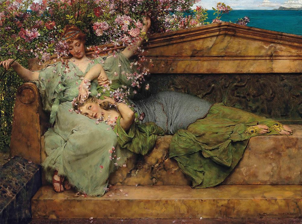 In A Rose Garden art print by Sir Lawrence Alma-Tadema for $57.95 CAD