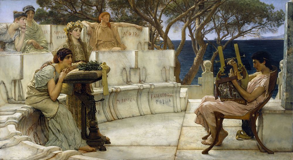 Sappho and Alcaeus 1881 art print by Sir Lawrence Alma-Tadema for $57.95 CAD