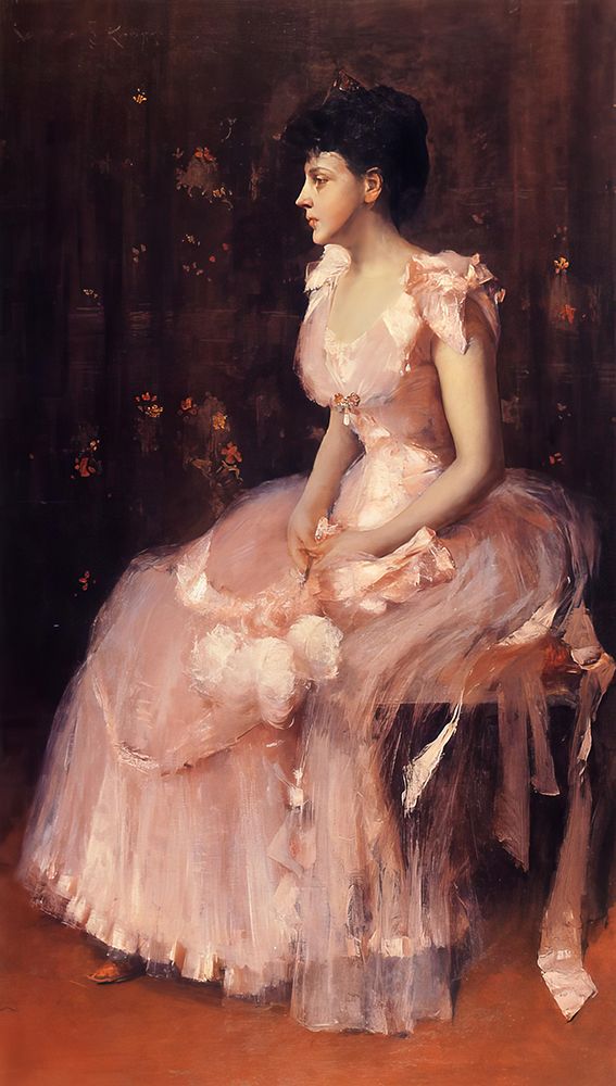 Lady in Pink, a portrait of Mariette Leslie Cotton 1888 art print by William Merritt Chase for $57.95 CAD