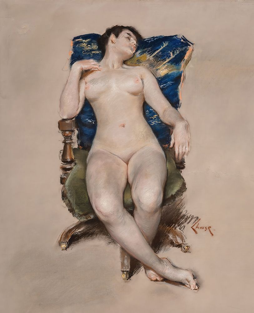 Nude Resting in a Chair 1888 art print by William Merritt Chase for $57.95 CAD