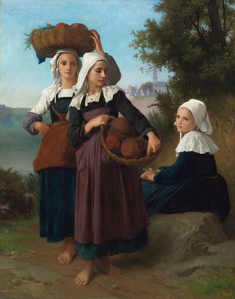 Fouesnant Girls Returning From The Market 1869 art print by William-Adolphe Bouguereau for $57.95 CAD