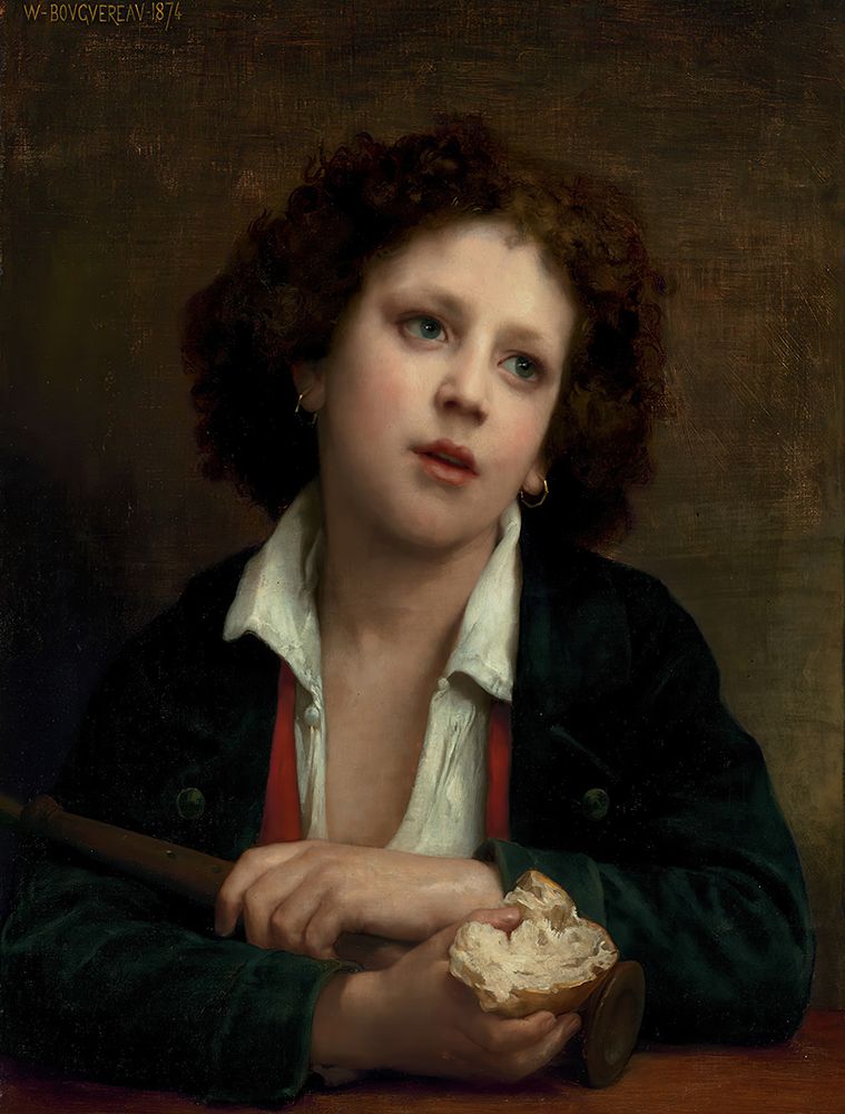 Italian child holding a crust of bread 1874 art print by William-Adolphe Bouguereau for $57.95 CAD