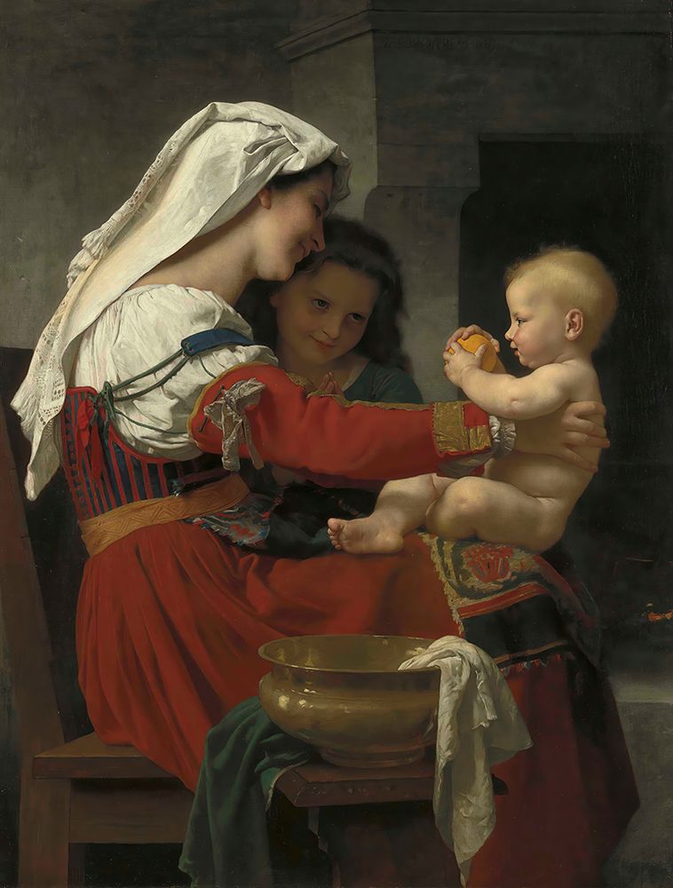 Maternal Admiration, the Bath 1869 art print by William-Adolphe Bouguereau for $57.95 CAD
