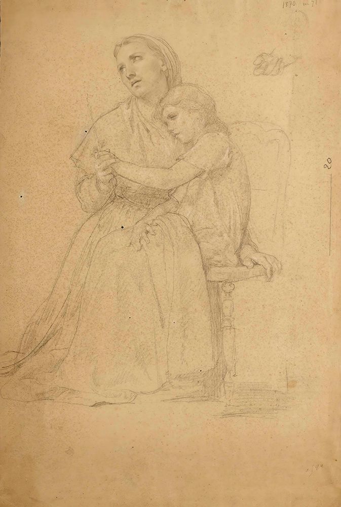 Mother and Child Praying and Subsidiary Study of Hand and a Seated Child 1870 art print by William-Adolphe Bouguereau for $57.95 CAD