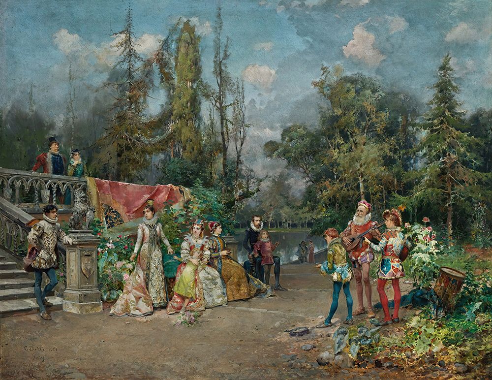 Venetian Court, Minstrel Scene 1881 art print by Cesare Agostino Detti for $57.95 CAD