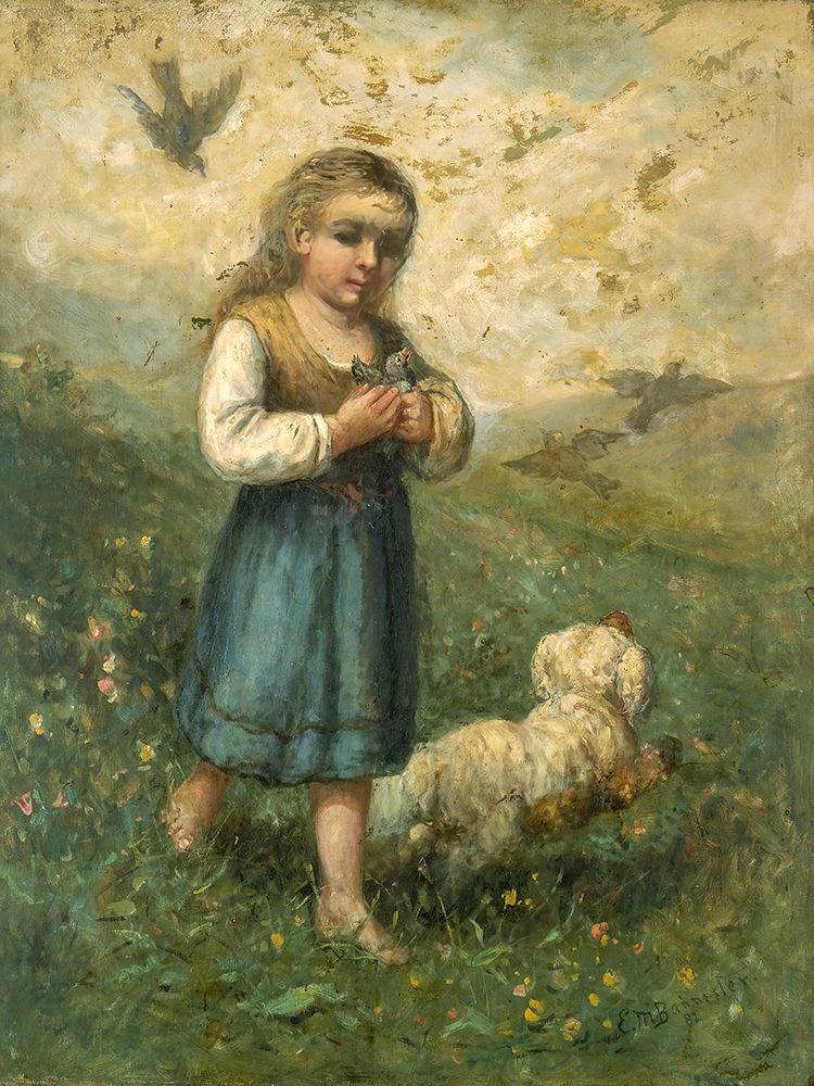 Child with Birds and Dog 1882 art print by Edward Mitchell Bannister for $57.95 CAD