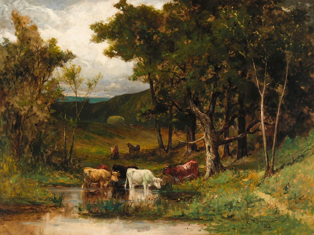 Untitled, Landscape with Cows in Stream near Trees 1882 art print by Edward Mitchell Bannister for $57.95 CAD