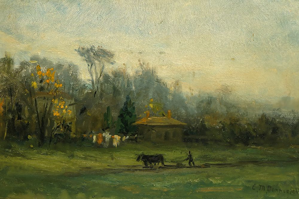 Untitled, Landscape with Man Plowing Fields art print by Edward Mitchell Bannister for $57.95 CAD
