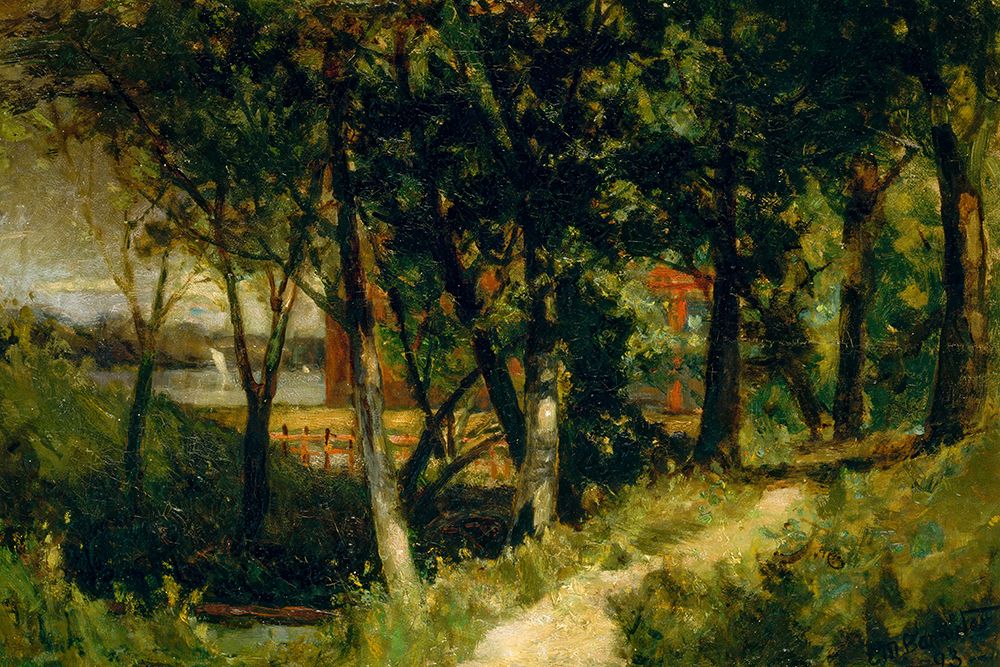 Untitled, Landscape , Forest Scene with Red Fence and Building 1893 art print by Edward Mitchell Bannister for $57.95 CAD