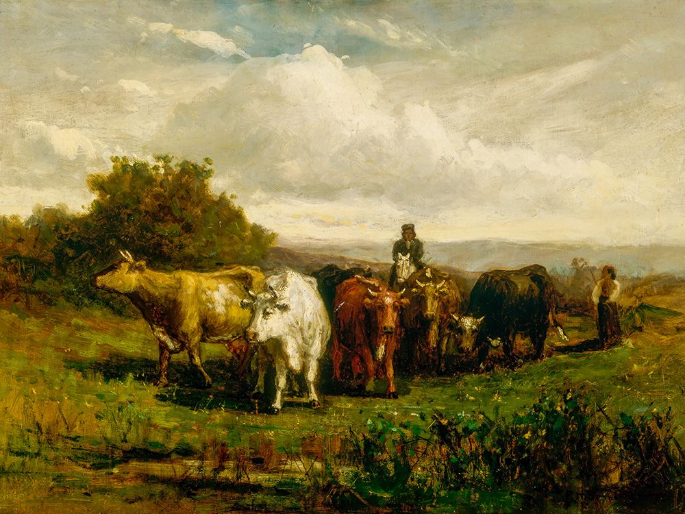 Untitled, Man on Horseback, Woman on Foot Driving Cattle 1880 art print by Edward Mitchell Bannister for $57.95 CAD