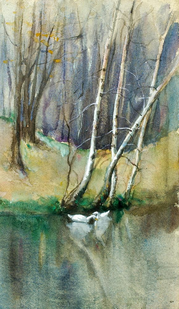 Untitled, Wood Scene with Birch Trees and Ducks art print by Edward Mitchell Bannister for $57.95 CAD