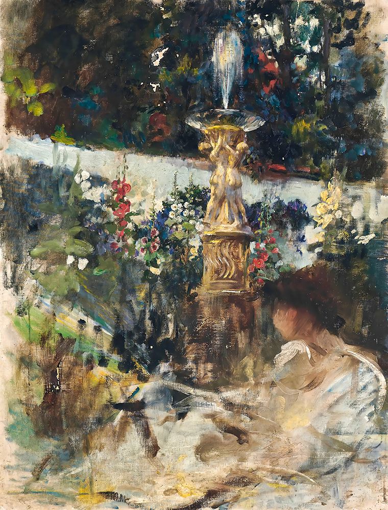 Reading by the Fountain art print by James Jebusa Shannon for $57.95 CAD