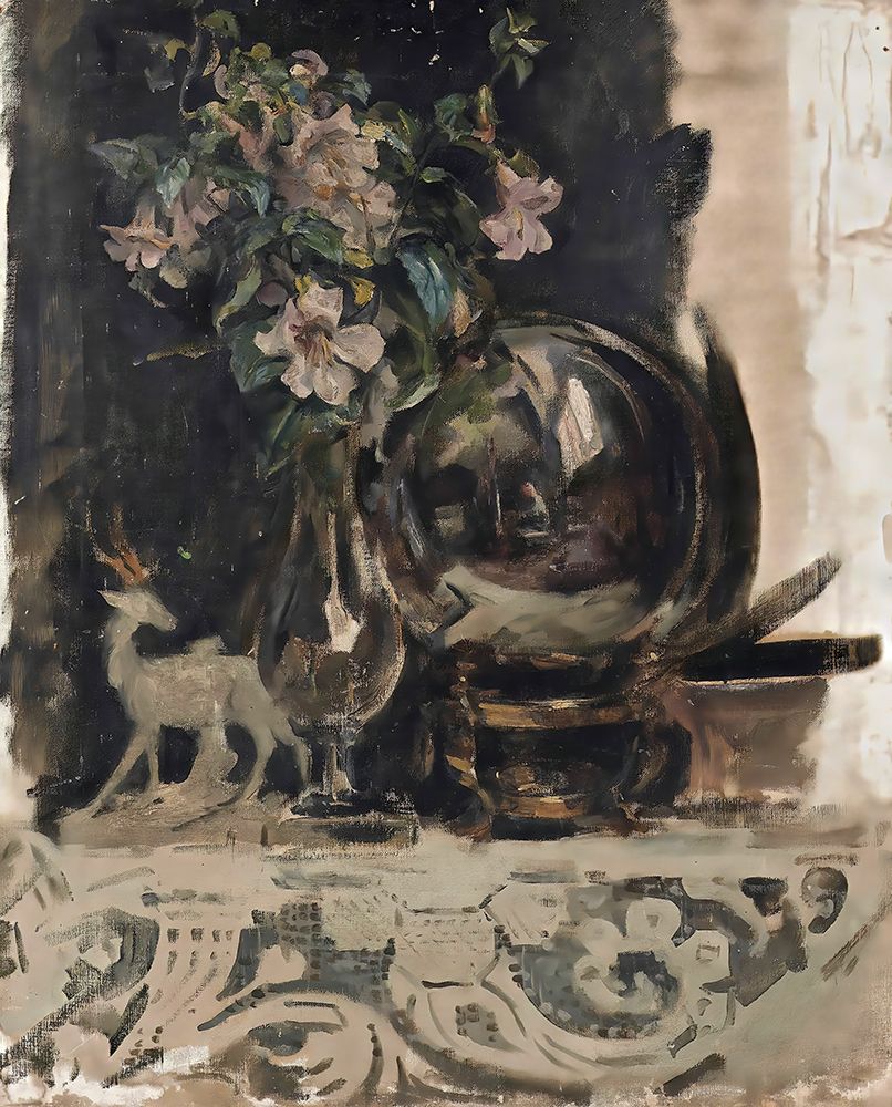 Still Life of Flowers, a Statue and a Globe on a Mantelpiece art print by James Jebusa Shannon for $57.95 CAD