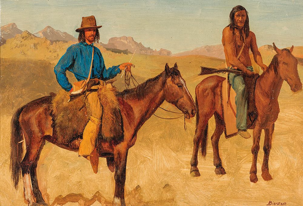 Trapper And Indian Guide On Horseback art print by Albert Bierstadt for $57.95 CAD