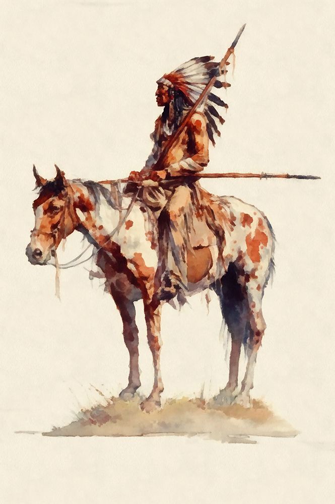 Watercolor Brave on Horseback I art print by Buck Rawlins for $57.95 CAD