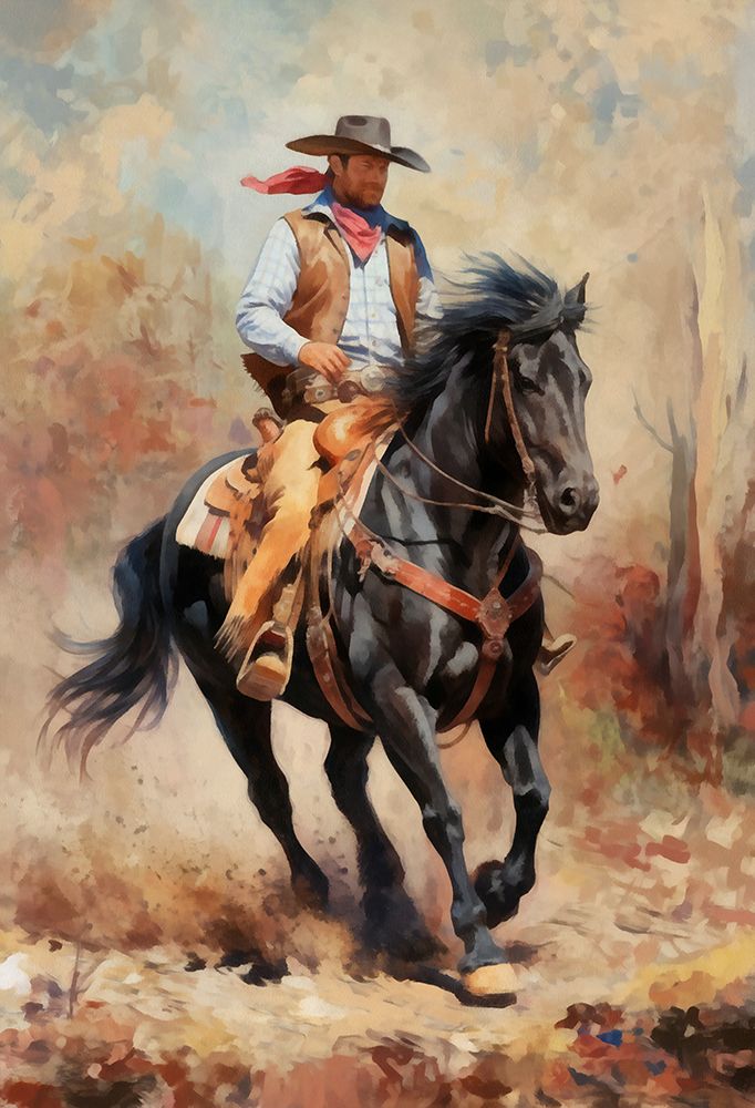 Watercolor Cowboy on Horseback I art print by Buck Rawlins for $57.95 CAD