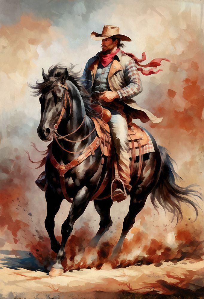 Watercolor Cowboy on Horseback II art print by Buck Rawlins for $57.95 CAD