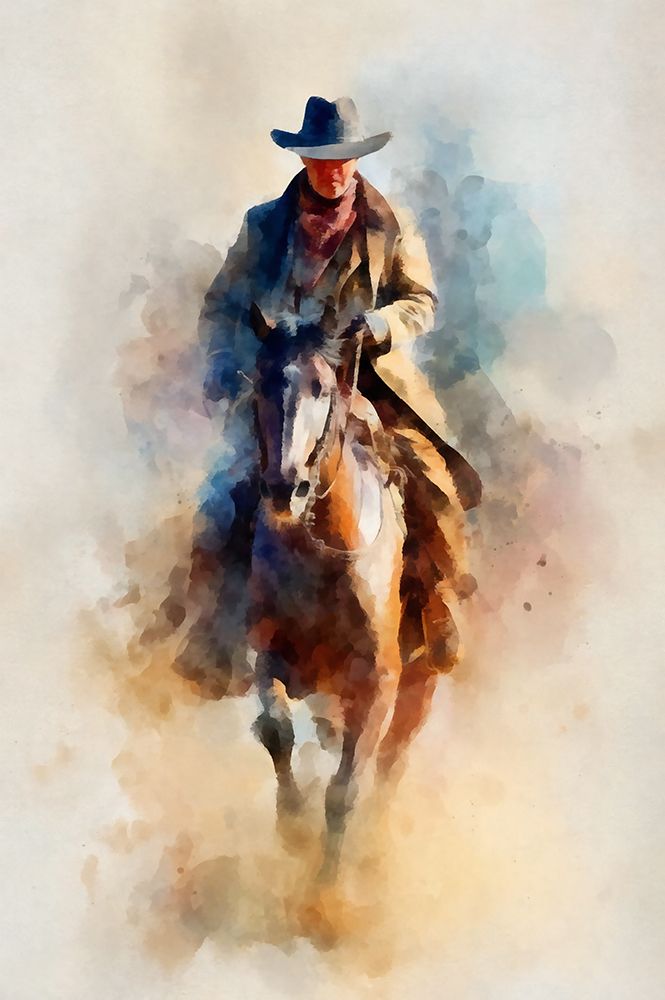 Watercolor Cowboy on Horseback IV art print by Buck Rawlins for $57.95 CAD