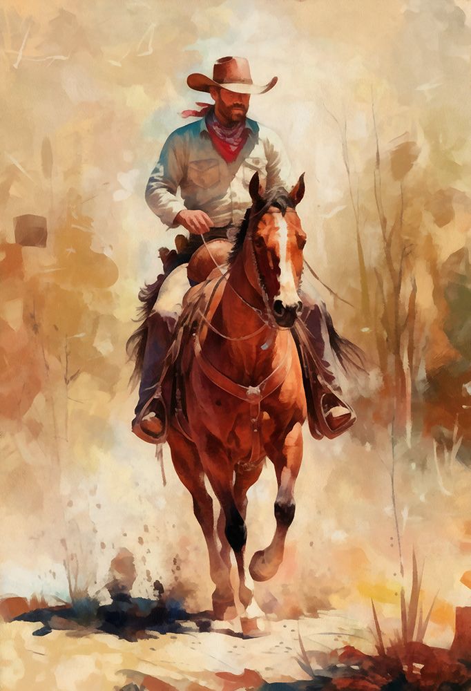 Watercolor Cowboy on Horseback VI art print by Buck Rawlins for $57.95 CAD