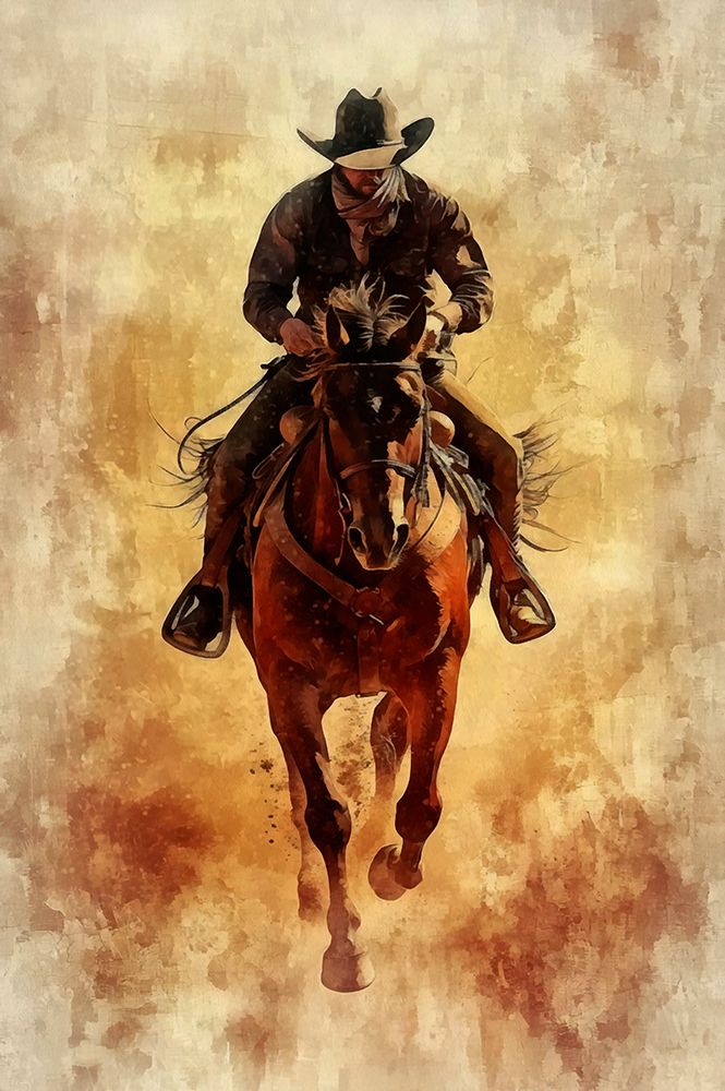 Watercolor Cowboy on Horseback VII art print by Buck Rawlins for $57.95 CAD