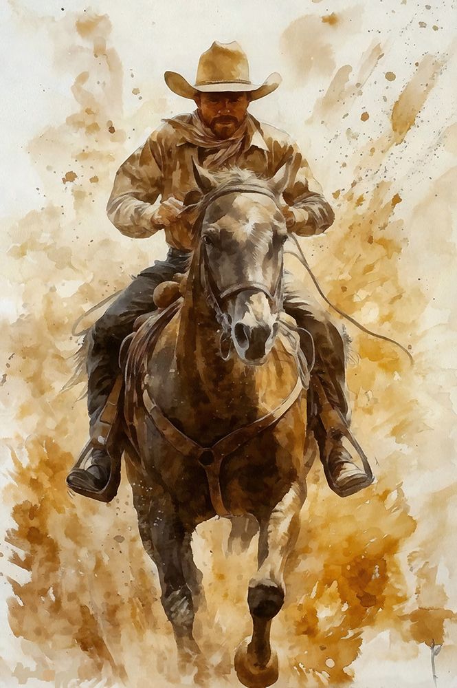 Watercolor Cowboy on Horseback VIII art print by Buck Rawlins for $57.95 CAD