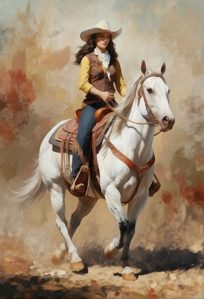 Watercolor Cowgirl on Horseback I art print by Buck Rawlins for $57.95 CAD