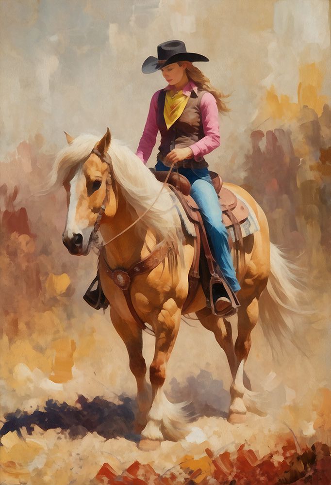 Watercolor Cowgirl on Horseback II art print by Buck Rawlins for $57.95 CAD