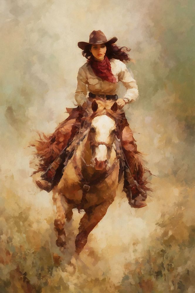 Watercolor Cowgirl on Horseback III art print by Buck Rawlins for $57.95 CAD