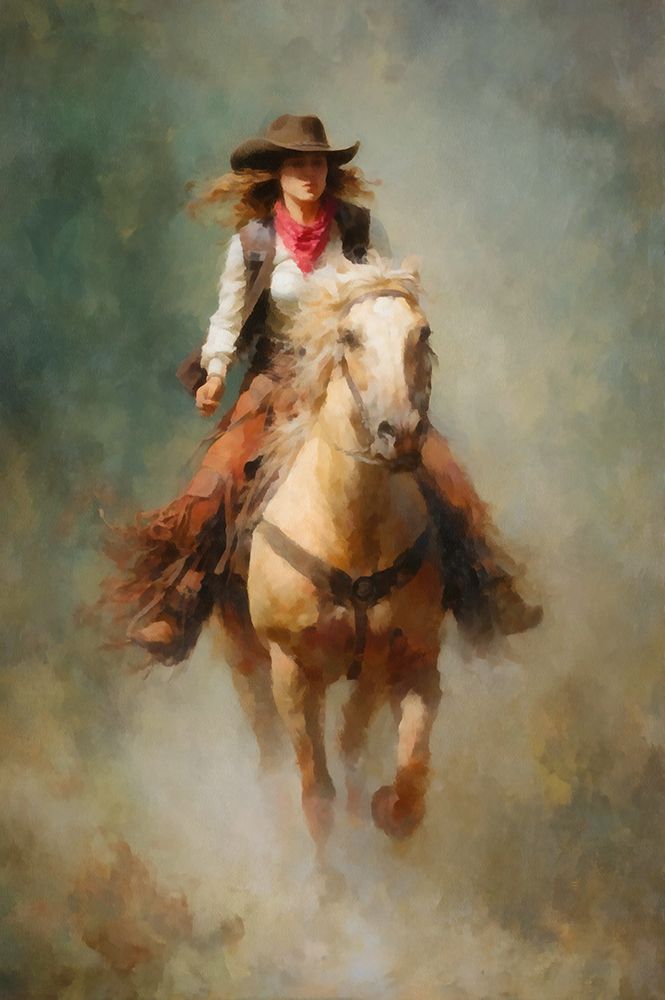 Watercolor Cowgirl on Horseback IV art print by Buck Rawlins for $57.95 CAD