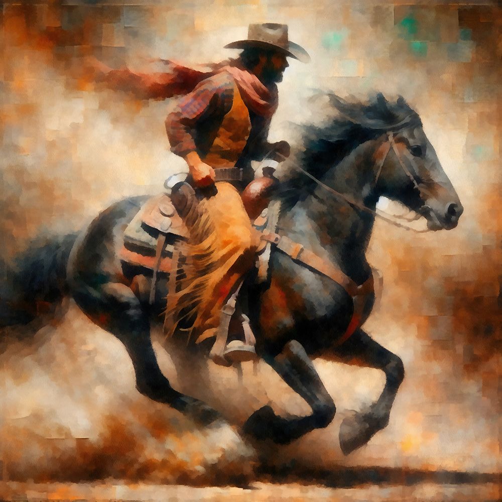 Watercolor Cowboy on Horseback Square I art print by Buck Rawlins for $57.95 CAD