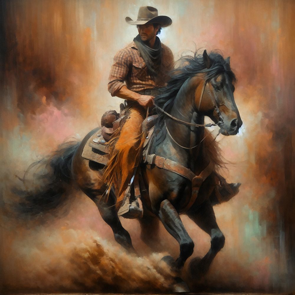 Watercolor Cowboy on Horseback Square II art print by Buck Rawlins for $57.95 CAD