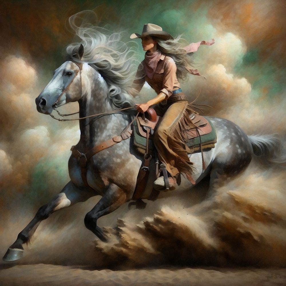 Watercolor Cowgirl on Horseback Square II art print by Buck Rawlins for $57.95 CAD