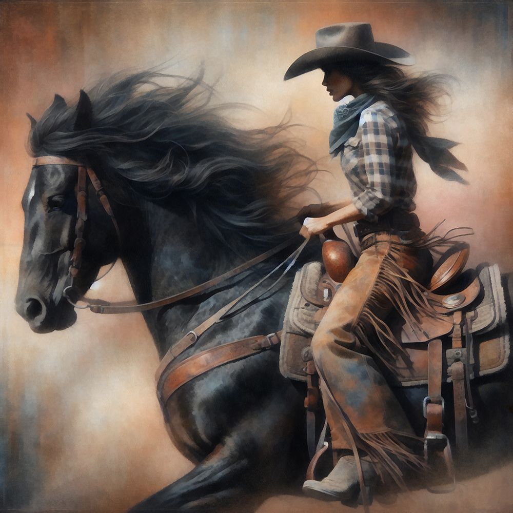 Watercolor Cowgirl on Horseback Square IV art print by Buck Rawlins for $57.95 CAD