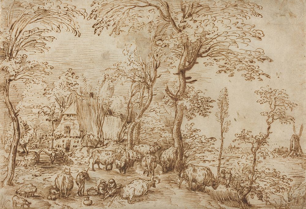 Peasants and Cattle near a Farmhouse ca 1553-1554 art print by Pieter Bruegel the Elder for $57.95 CAD