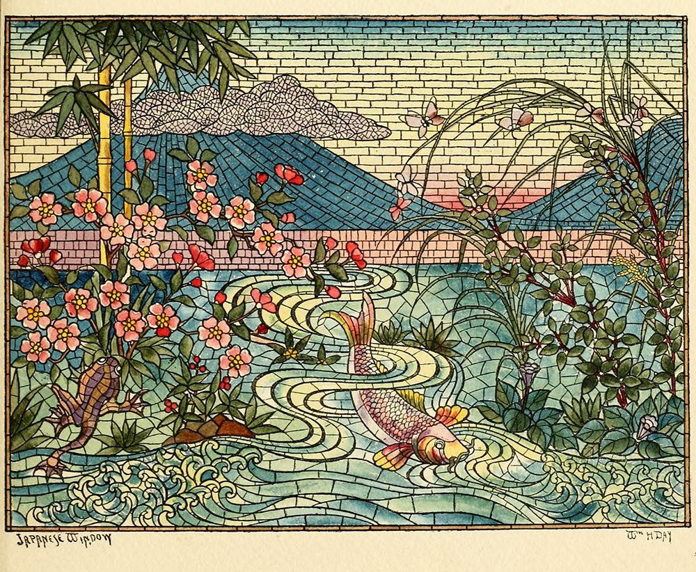 Art Nouveau Stained Glass Designs art print by Belcher Mosaic Glass 1886 - 29 design by Wm H Day for $57.95 CAD