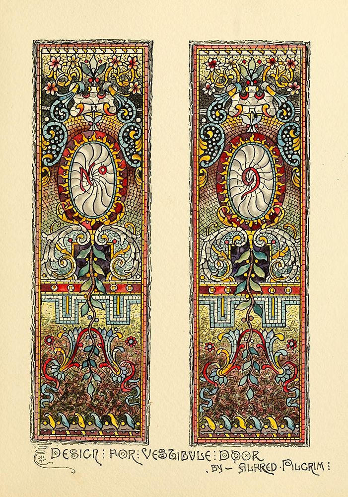 Art Nouveau Stained Glass Designs art print by Belcher Mosaic Glass 1886 - 40 design by Alfred Pilgrim for $57.95 CAD