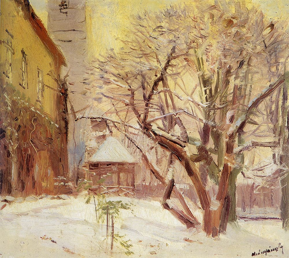 Courtyard in Winter 1910 art print by Laszlo Mednyanszky for $57.95 CAD