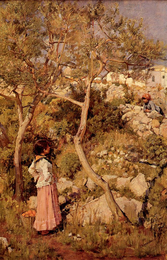 Waterhouse, John William art print by Two Little Italian Girls by a Village ca 1875 for $57.95 CAD