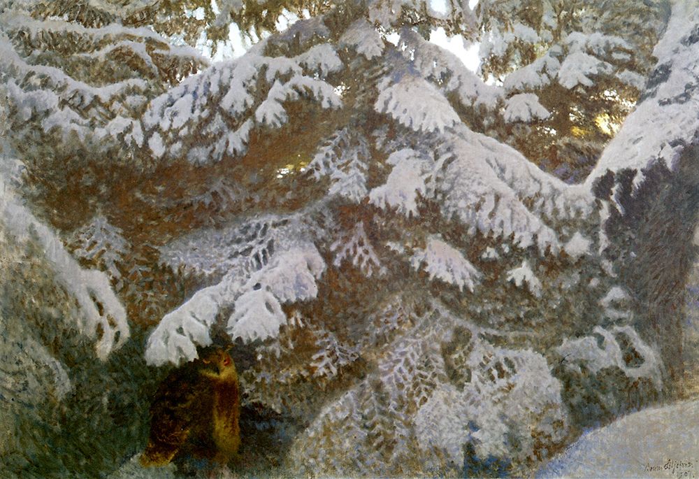 Liljefors, Bruno art print by Eagle Owl in Snow-covered Trees 1907 for $57.95 CAD