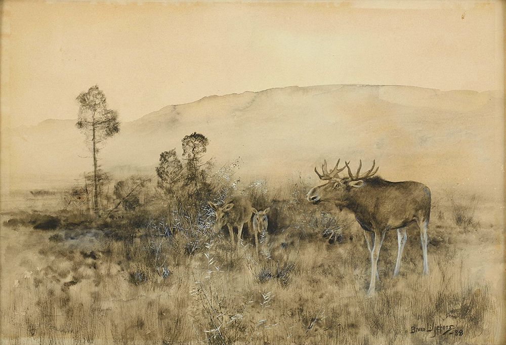 Liljefors, Bruno art print by Landscape with Elk Family 1888 for $57.95 CAD