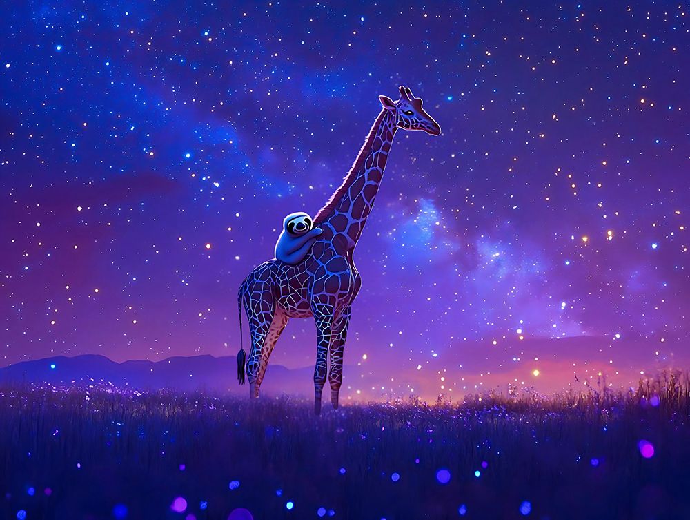 Fantasy Giraffe and Sloth art print by Vanessa Knight for $57.95 CAD