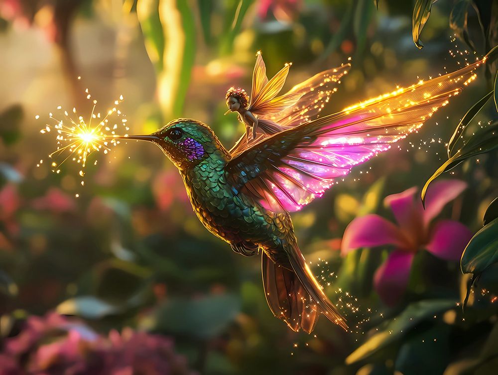 Fantasy Hummingbird and Fairy art print by Vanessa Knight for $57.95 CAD