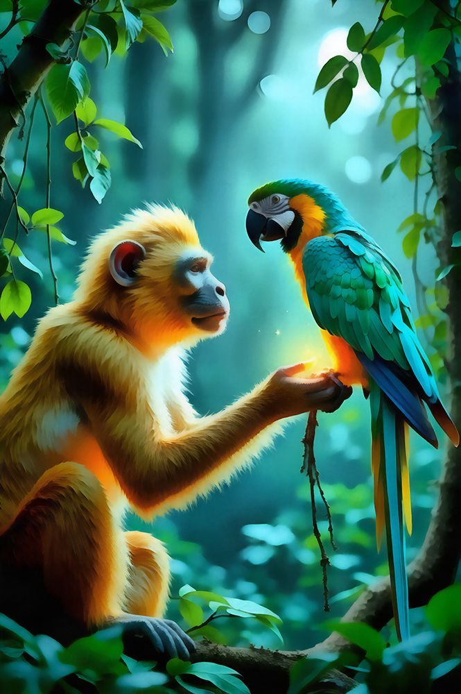 Fantasy Monkey and Macaw art print by Vanessa Knight for $57.95 CAD