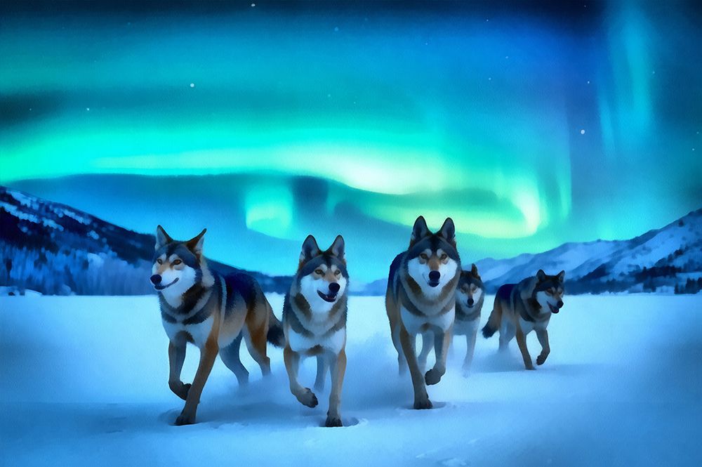 Northern Lights Wolf Pack art print by Vanessa Knight for $57.95 CAD