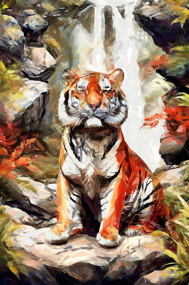 Tiger at Waterfall art print by Vanessa Knight for $57.95 CAD