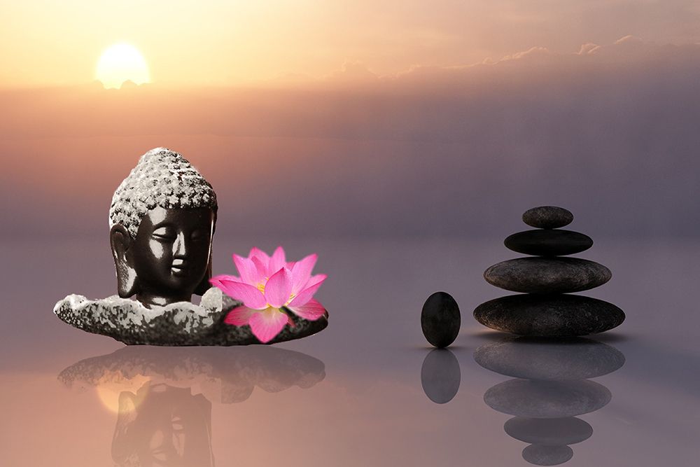 Black Buddha Head with Pink Lotus art print by Artographie for $57.95 CAD