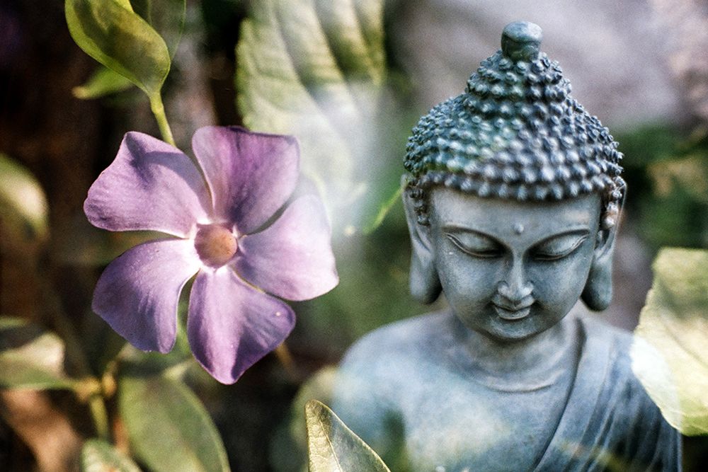 Blue Buddha Statue with Flower art print by Artographie for $57.95 CAD